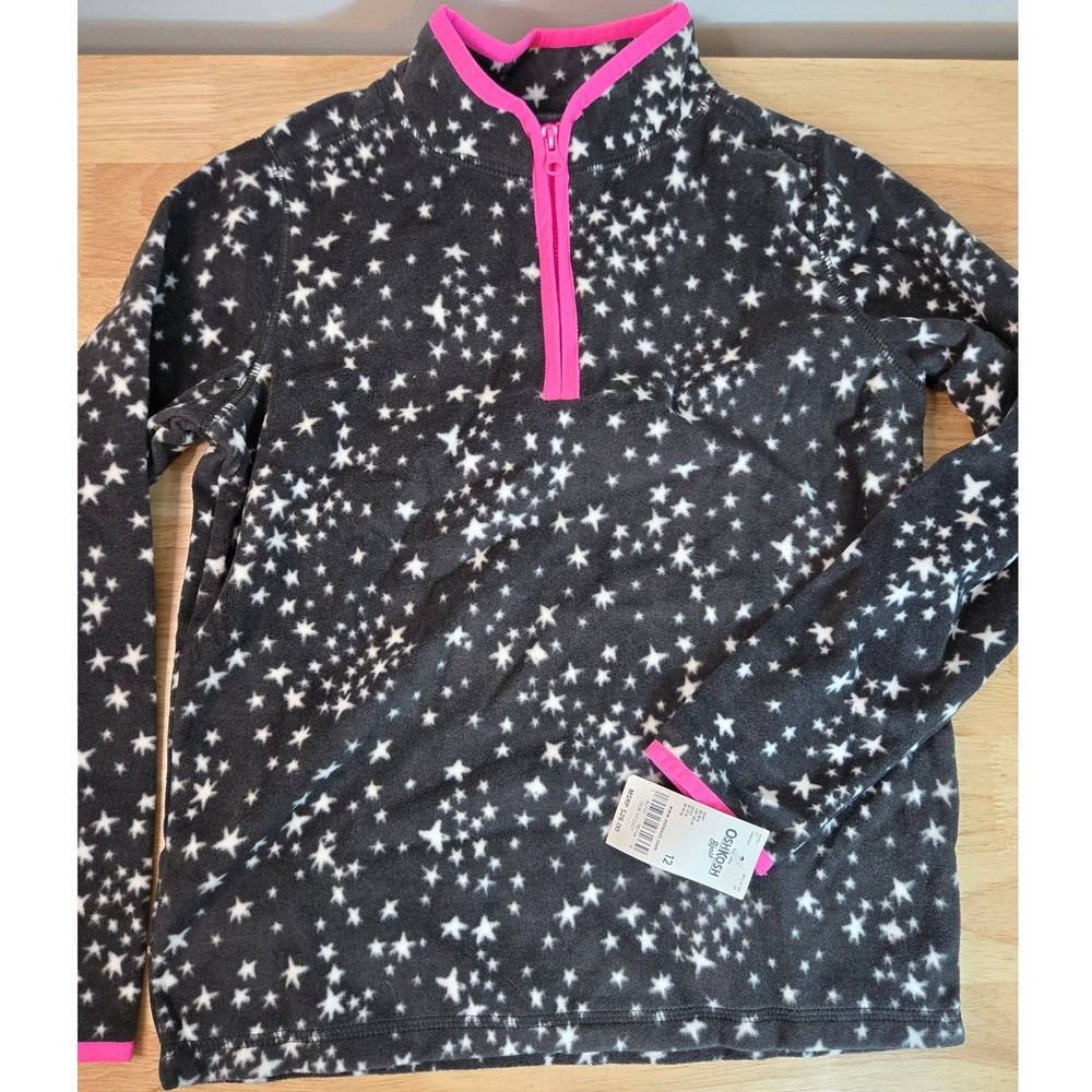 OshKosh B'gosh Girls Grey Star Print Quarter Zip Fleece Pullover Size 12 NWT